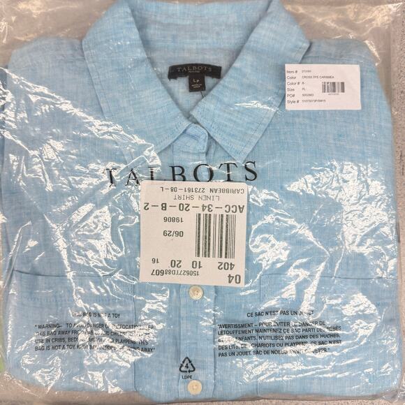 Talbots Caribbean Blue Linen Shirt PL (Petite Large) NWT - Picture 2 of 5